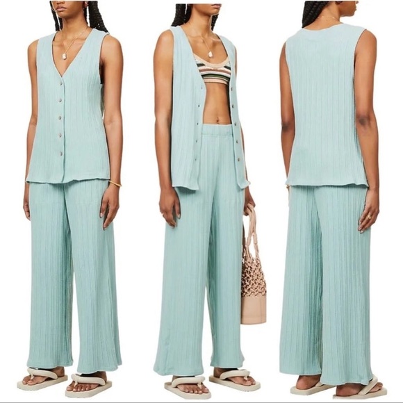 Free People Dana April Mist Womens Top Pant Set Ribbed Midweight Sleeveless - Picture 2 of 6